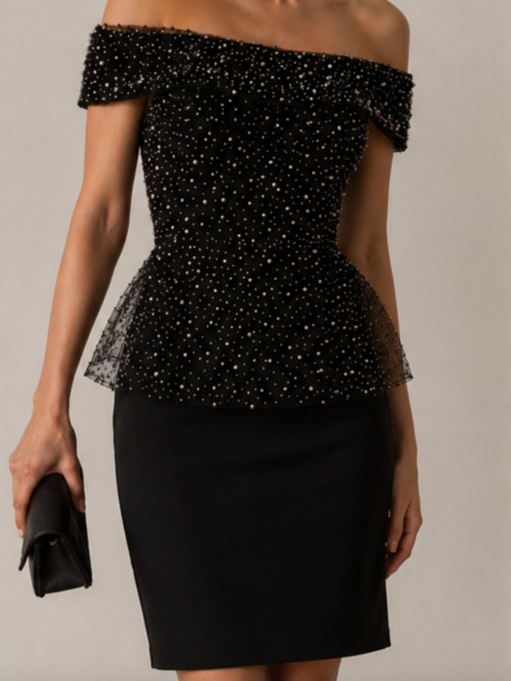 NWT Badgley Mischka Off-Shoulder Black Peplum Dress Size 0